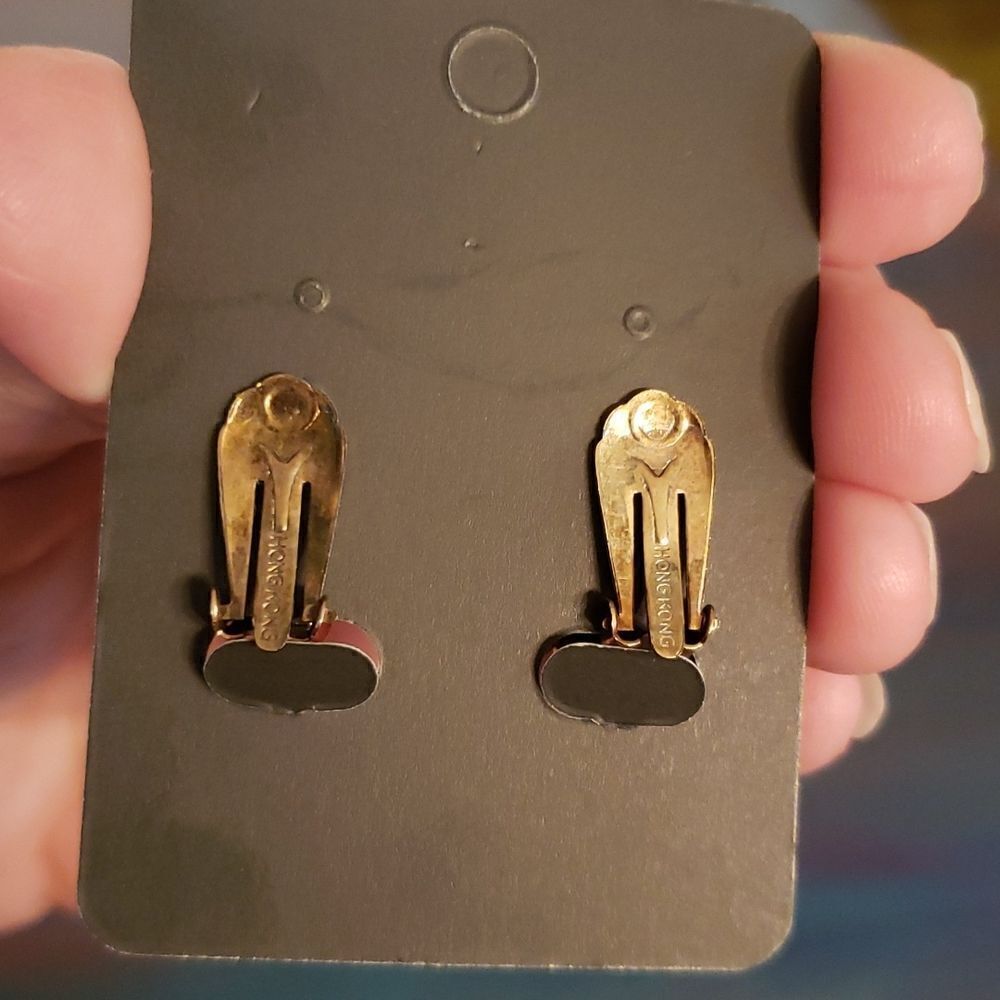 Vintage Orange Yellow Gold Fireworks Clip Earrings Costume Jewelry - Picture 2 of 5